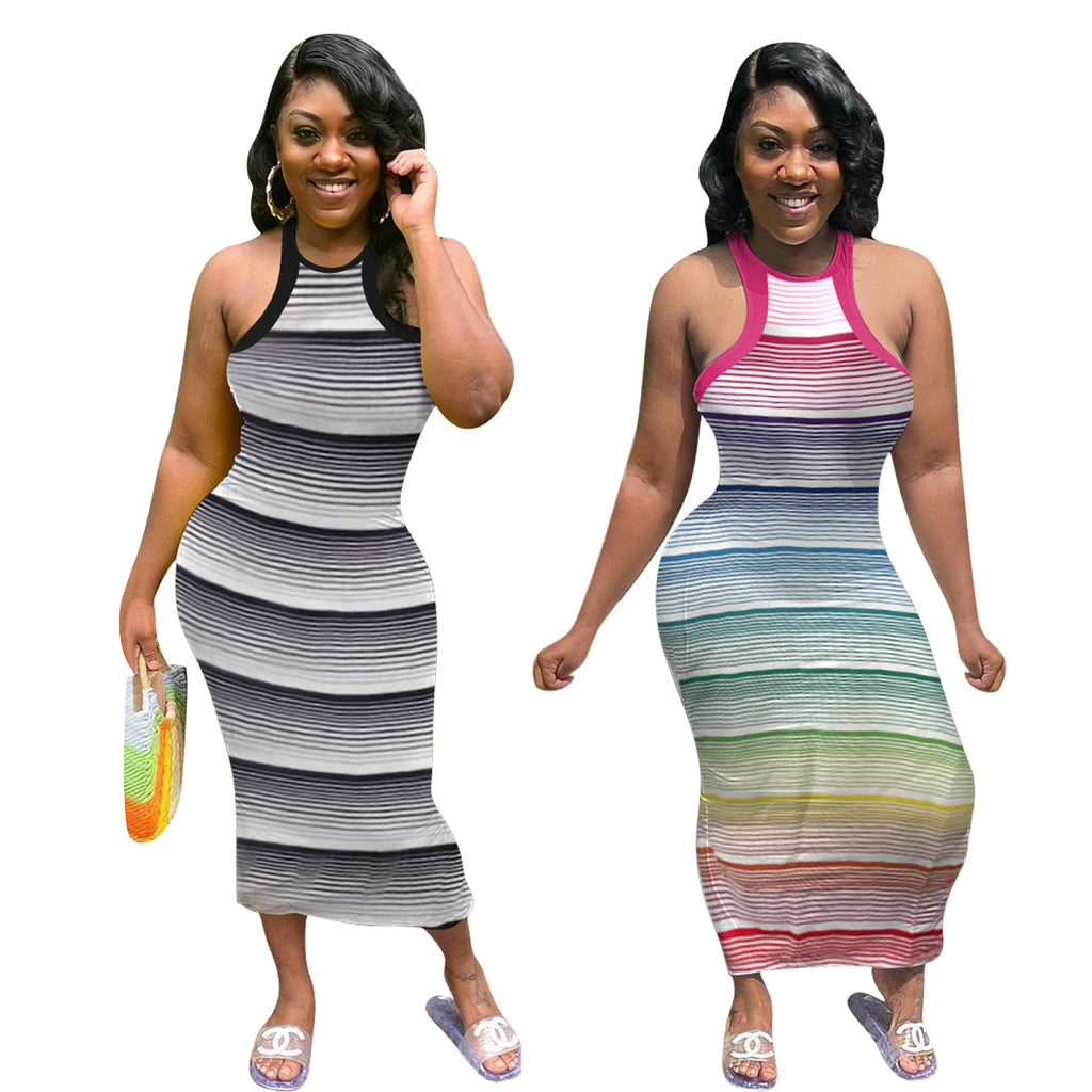 Sexy Sexy Striped Sleeveless Sling Maxi Dress