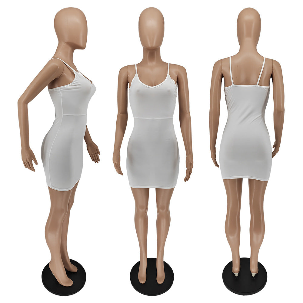 Sexy Solid Spaghetti Strap Slim Mini Dress