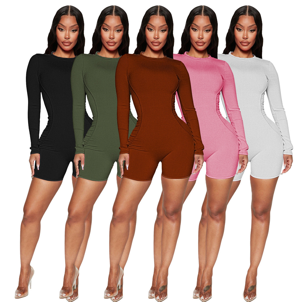 Sexy Ribber O Neck Patchwork Line Sports Rompers
