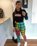 Sexy Letter Print T Shirt And Plaid Pant Two Piece Set