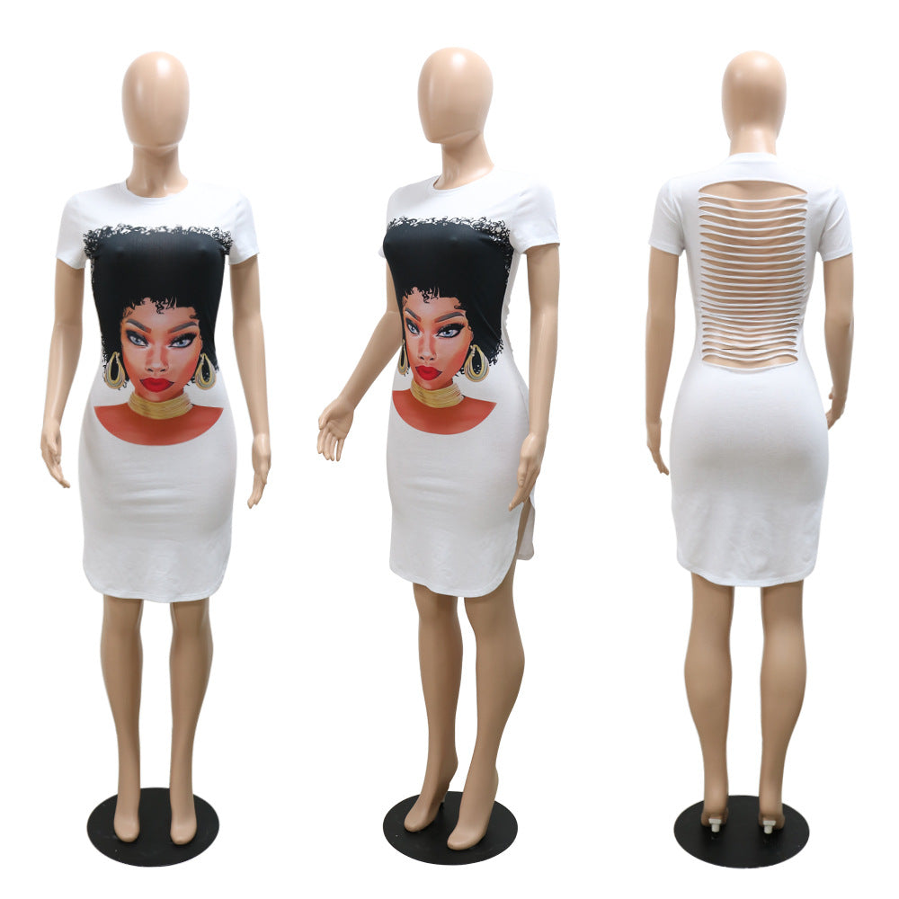Sexy Sexy Printed Short Sleeve Hollow Out Mini Dress