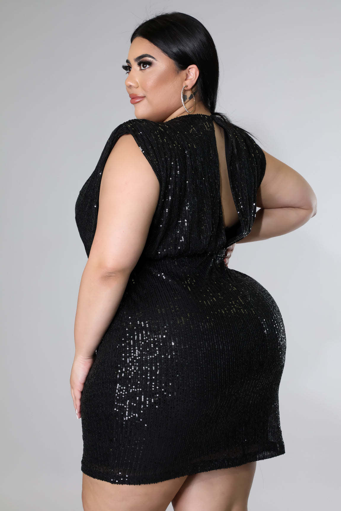 Sexy Plus Size Sequined Sleeveless Open-Back Mini Dress