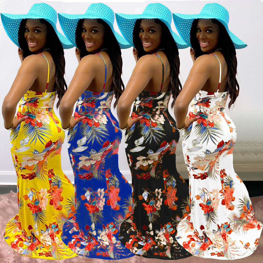 Sexy Plus Size Floral Print Sling Maxi Dress