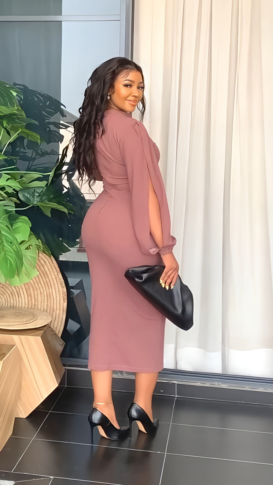 Sexy Elegant Long Sleeve Slim Midi Dress