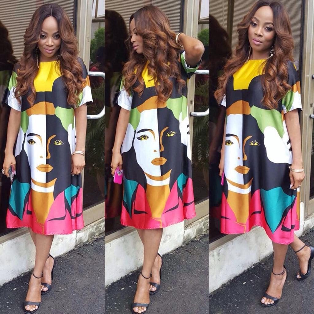 Sexy Casual Printed Short Sleeve Loose Midi Dress