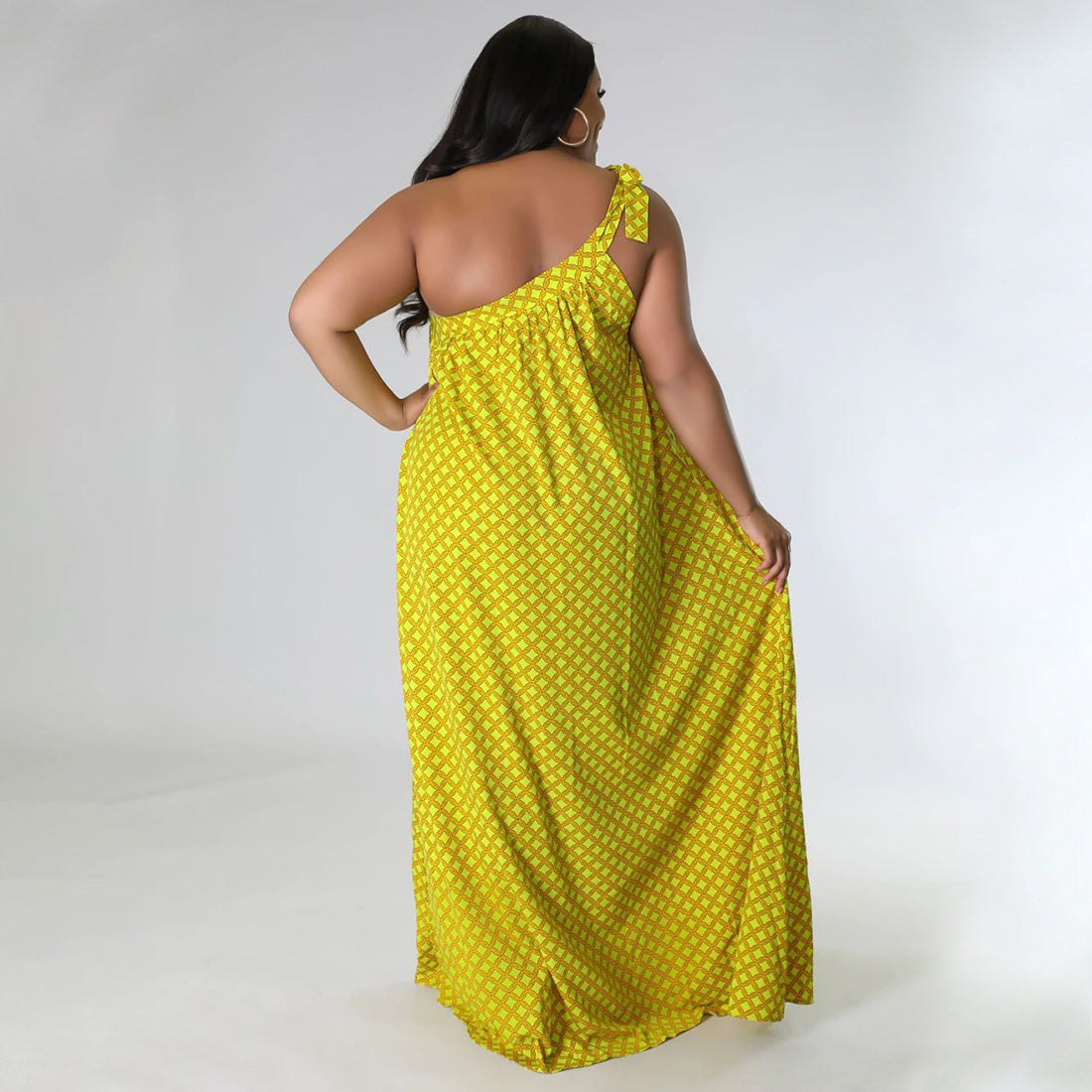 Sexy Plus Size Polka Dot Print One Shoulder Loose Maxi Dress