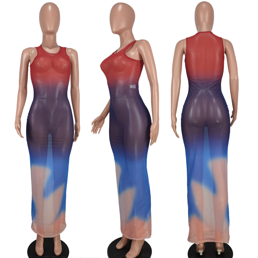 Sexy Sexy Mesh See Through Sleeveless Maxi Dress