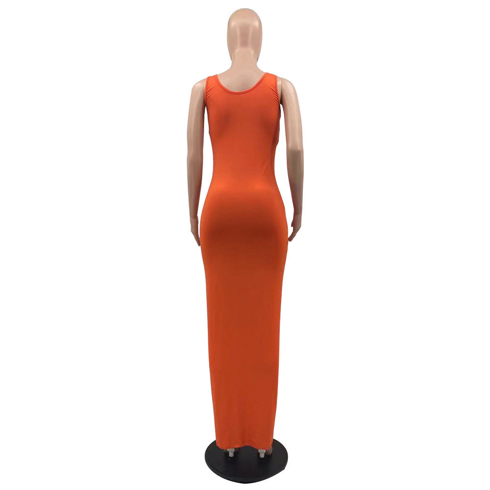 Sexy Solid Sleeveless V Neck Ruffled Split Maxi Dress
