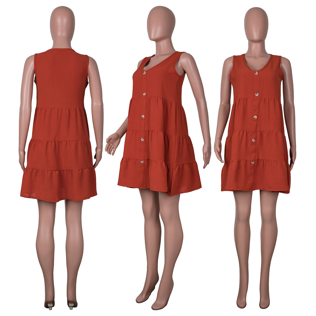Sexy Solid V Neck Sleeveless Mini Dress