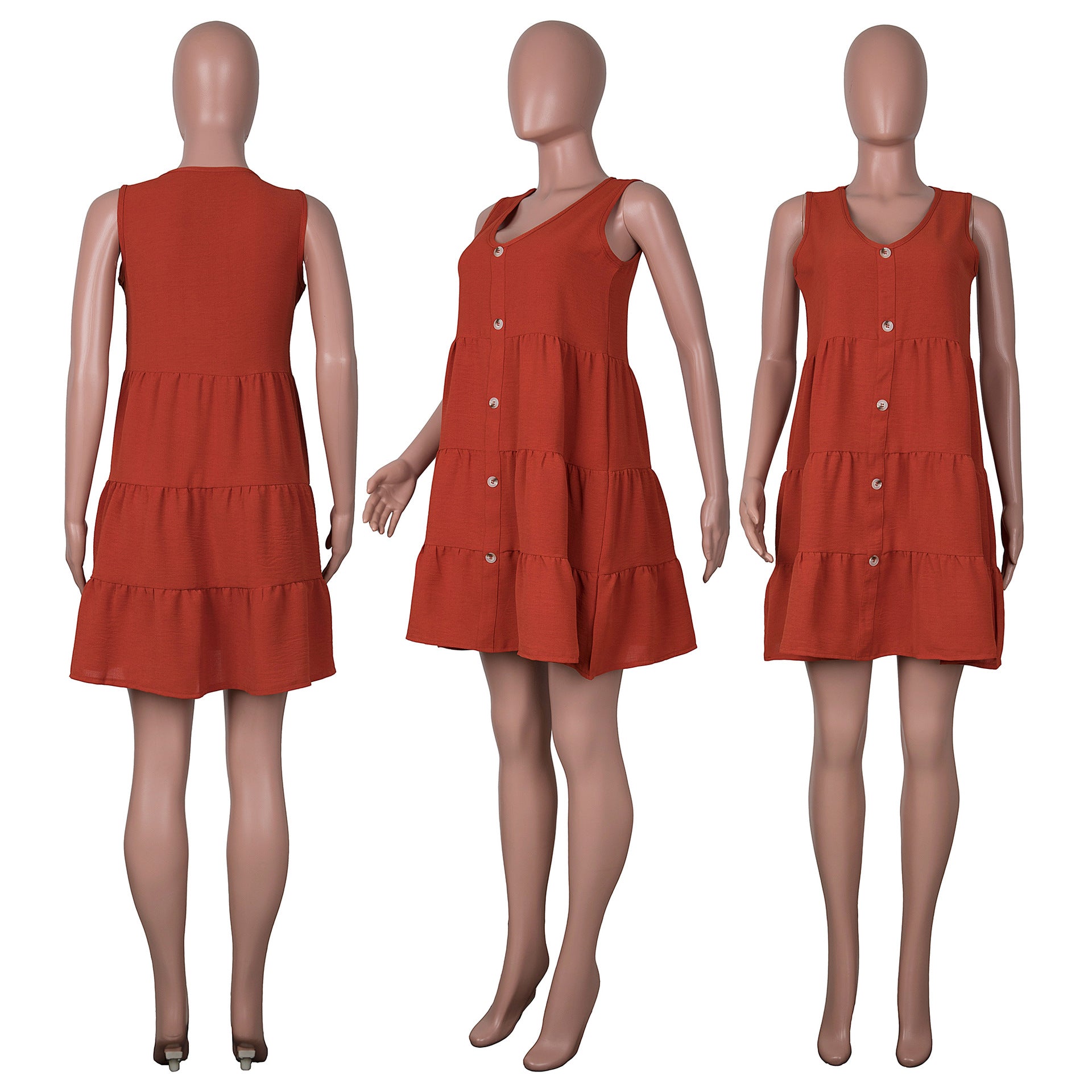 Sexy Solid V Neck Sleeveless Mini Dress