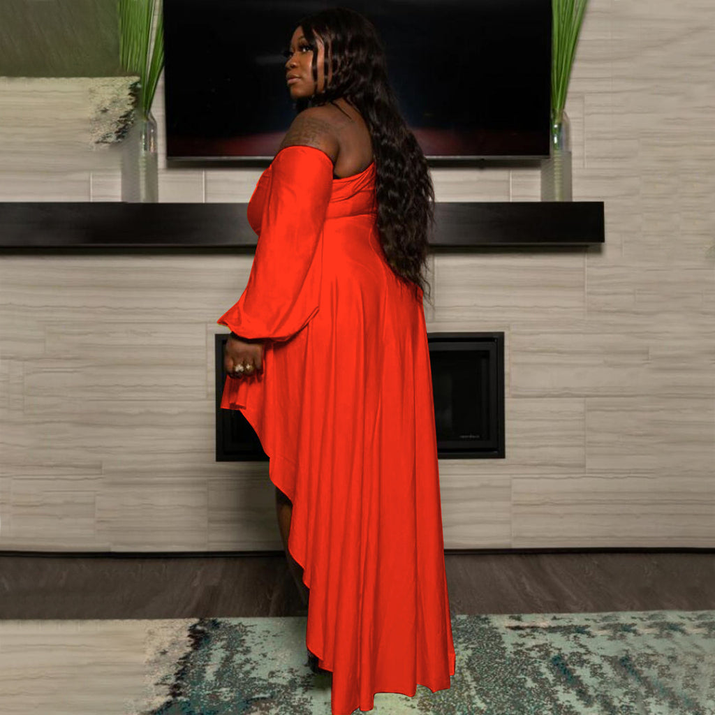 Sexy Plus Size Solid One Shoulder Irregular Maxi Dress