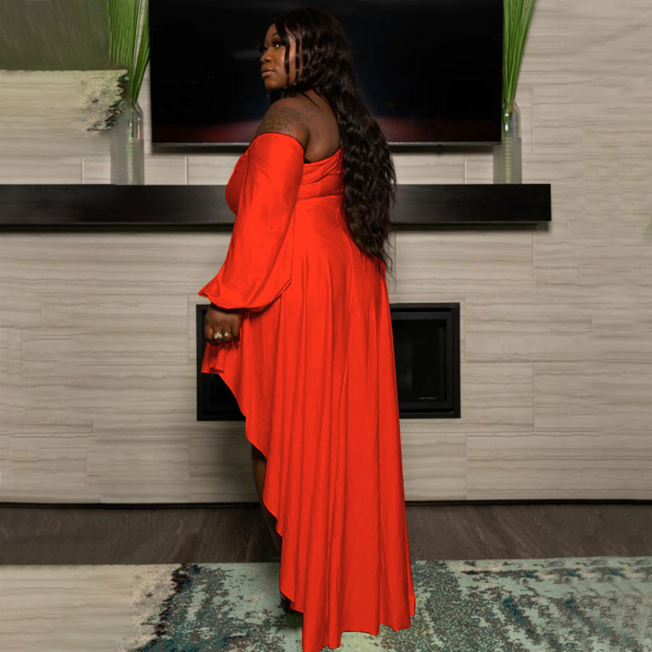 Sexy Plus Size Solid One Shoulder Irregular Maxi Dress