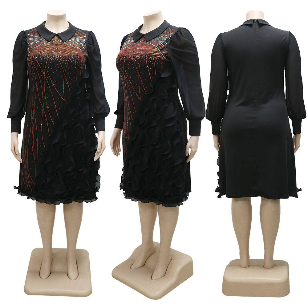 Sexy Plus Size Sexy Hot Drilling Long Sleeve Midi Dress