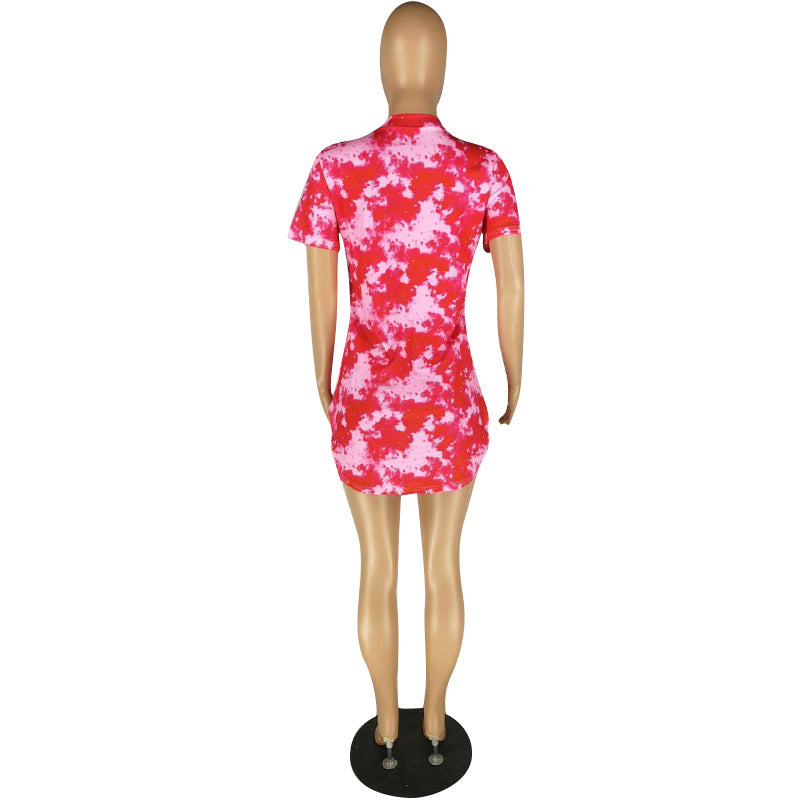 Sexy Sexy Printed Short Sleeve Split Mini Dress