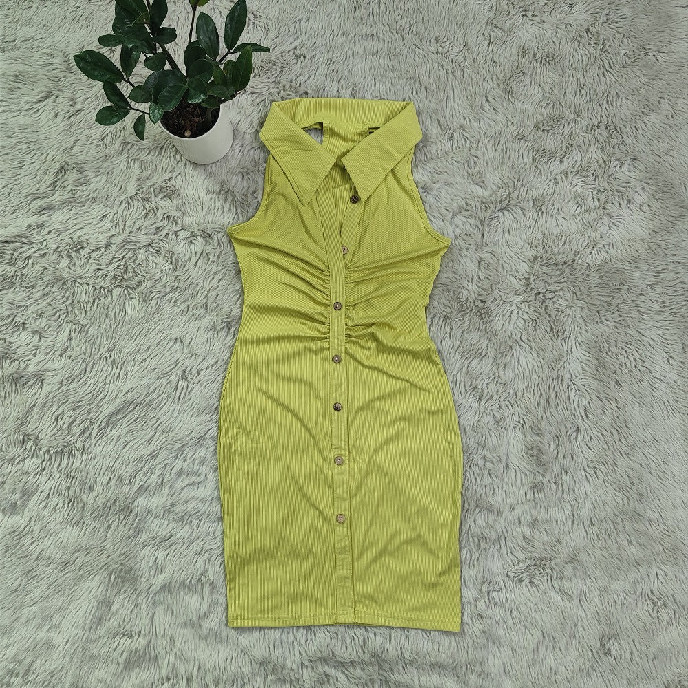 Sexy Solid Sleeveless Turndown Collar Slim Mini Dress