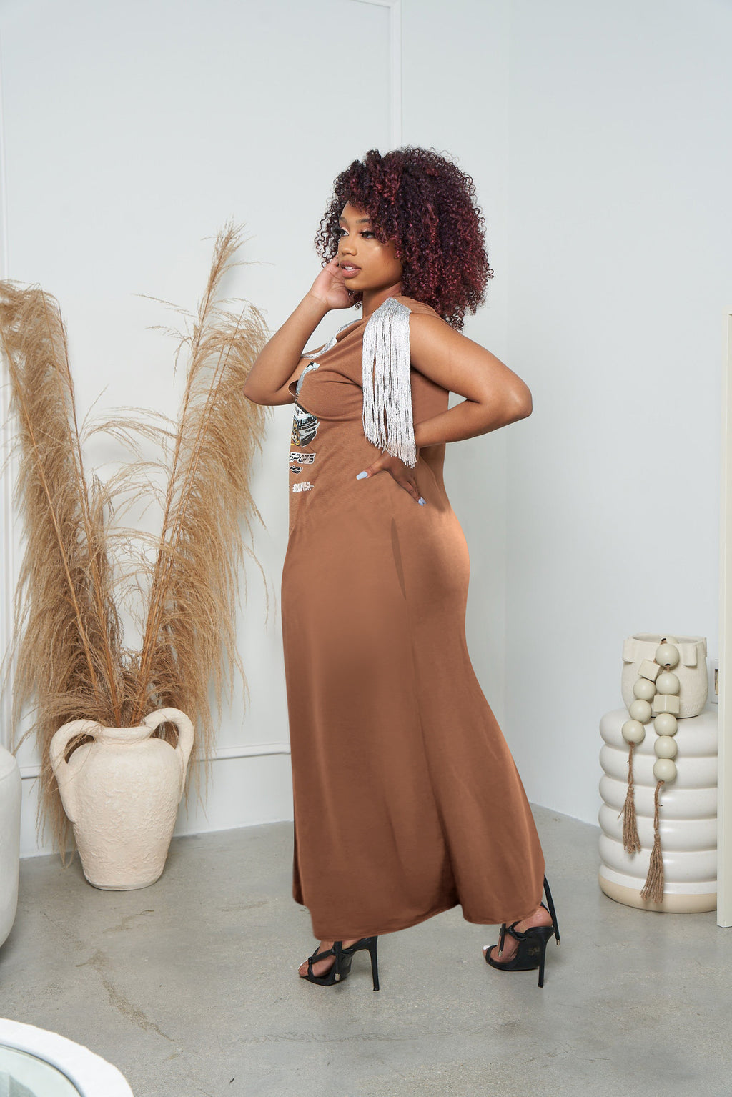 Sexy Casual Printed Tassel Sleeveless Pocket Maxi Dress