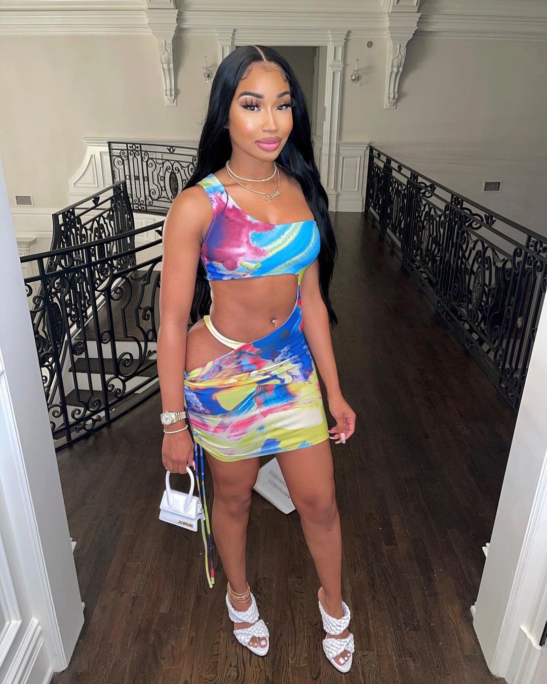 Sexy Sexy Printed One Shoulder Hollow Club Dress