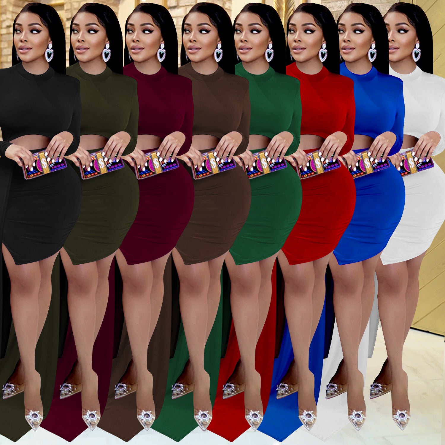 Sexy Solid Long Sleeve Bodycon Mini Dress
