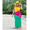 Sexy Contrast Color Sleeveless Split Long Dress
