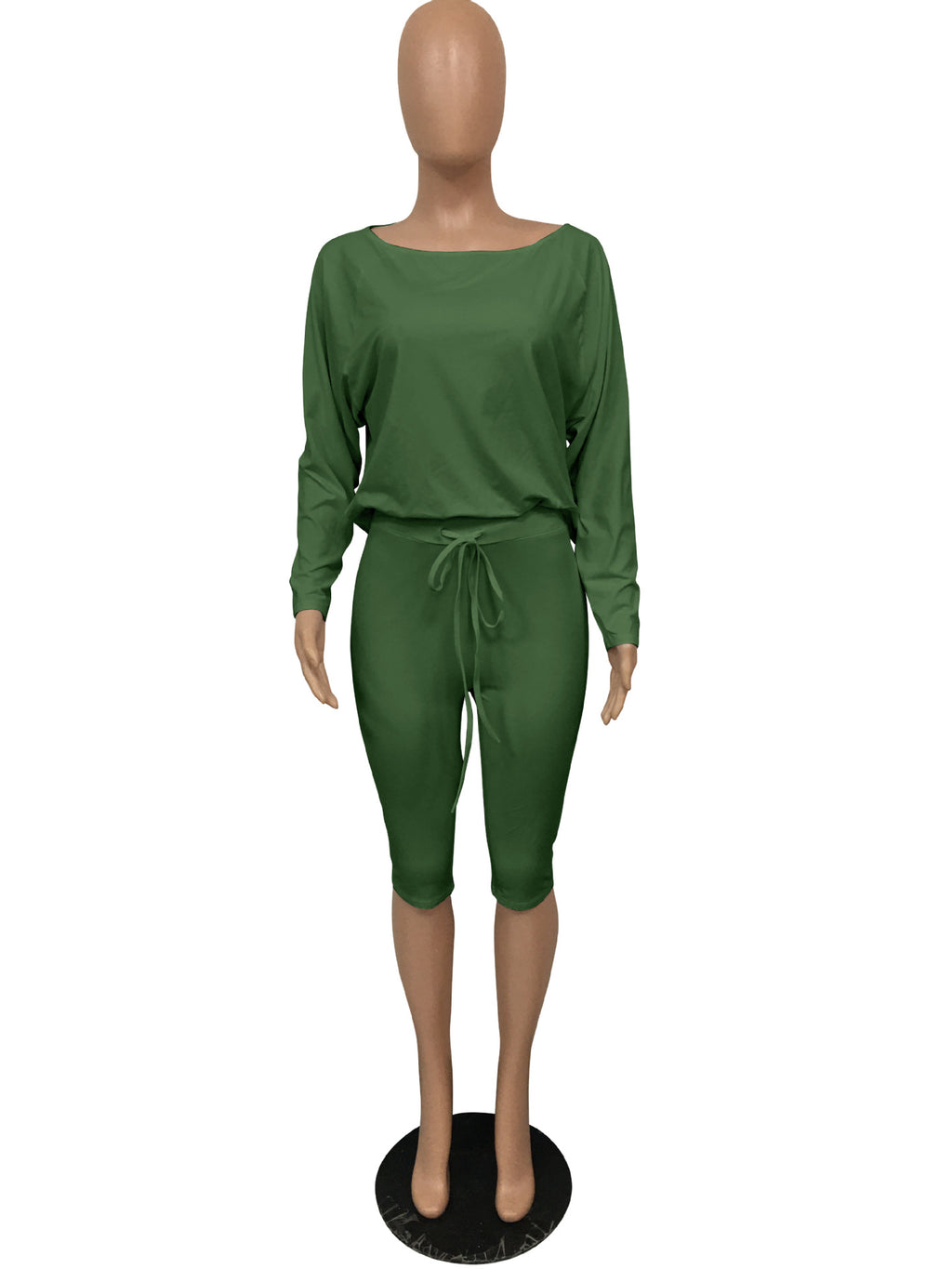 Sexy Solid Long Sleeve Top+Knee Length Pants 2 Piece Sets