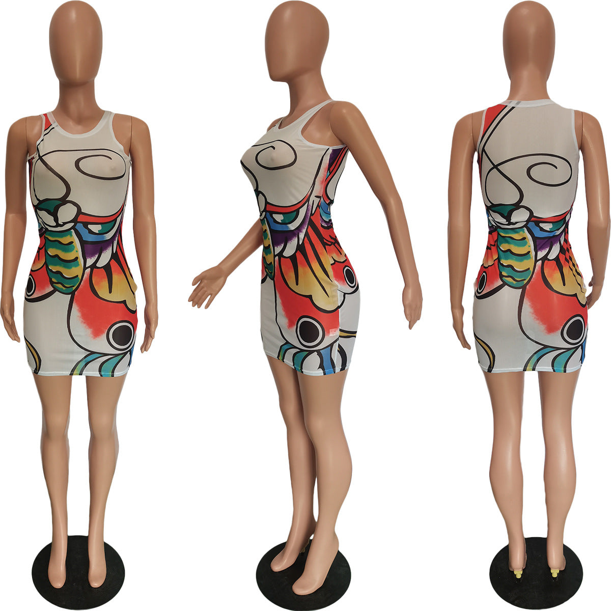Sexy Sexy Mesh Printed Sleeveless Mini Dress