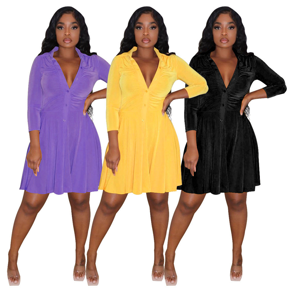 Sexy Solid Velvet Long Sleeve Mini Dress