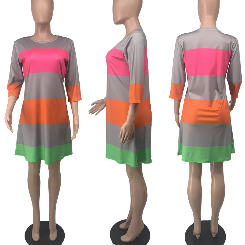 Sexy Casual Striped 3/4 Sleeve A-line Dress