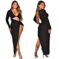 Sexy Solid Color V-Neck Long Sexy Dress