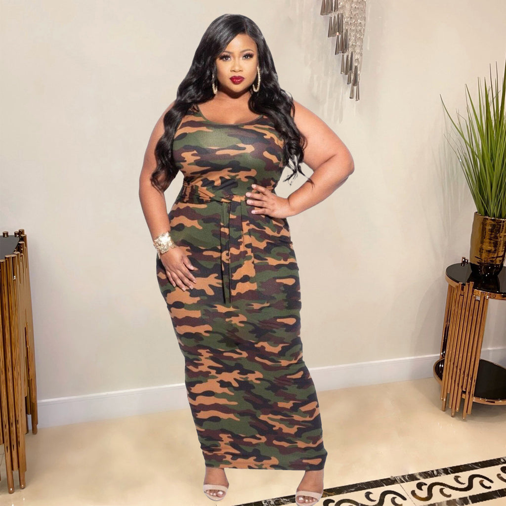 Sexy Plus Size Printed Sleeveless Maxi Dress