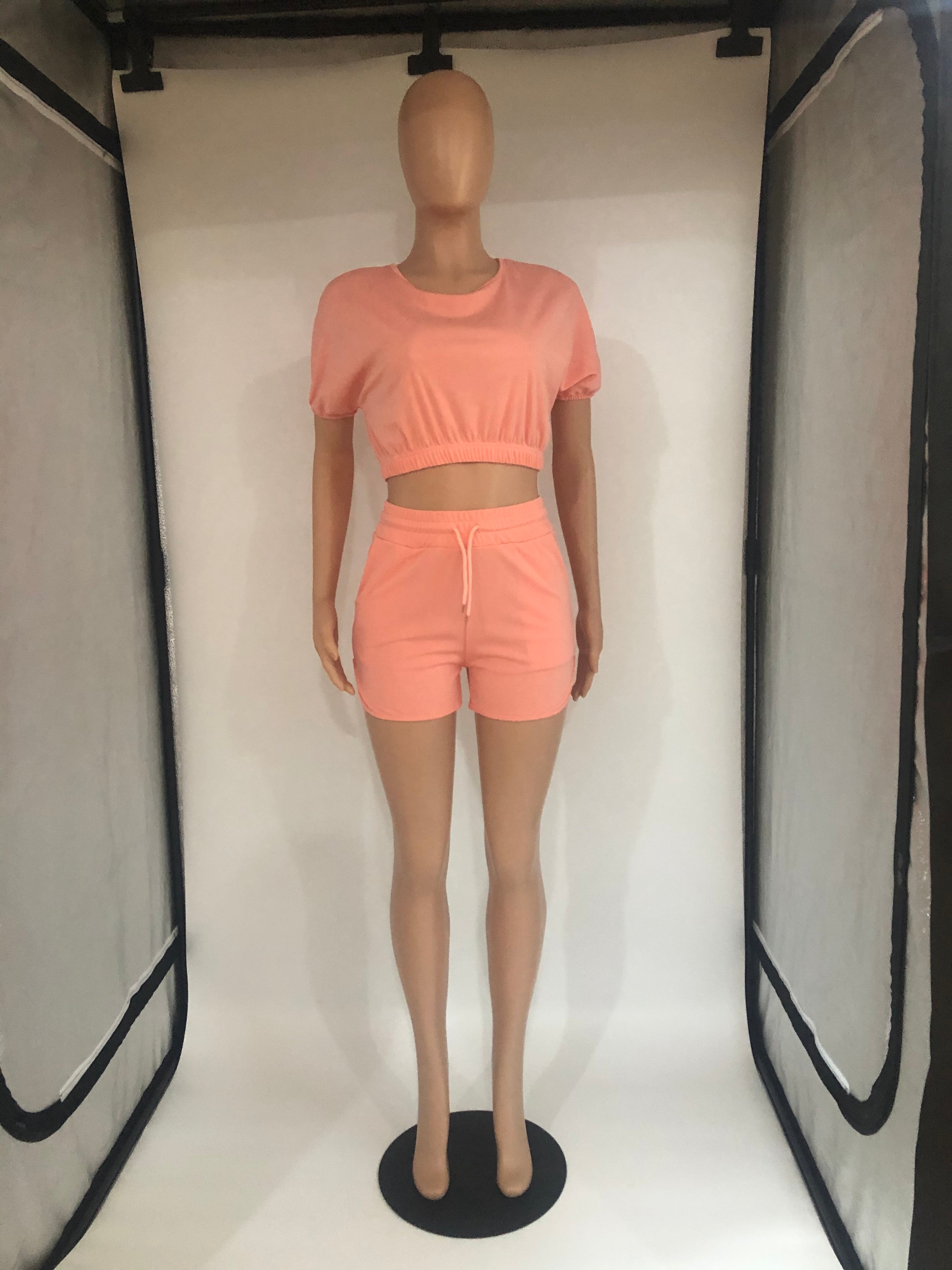 Sexy Solid Color Casual Short Sleeve Shorts  Two Piece Sets