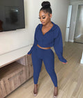Sexy Solid Zipper Hooded Drawstring Sweatshirt Sport Suit