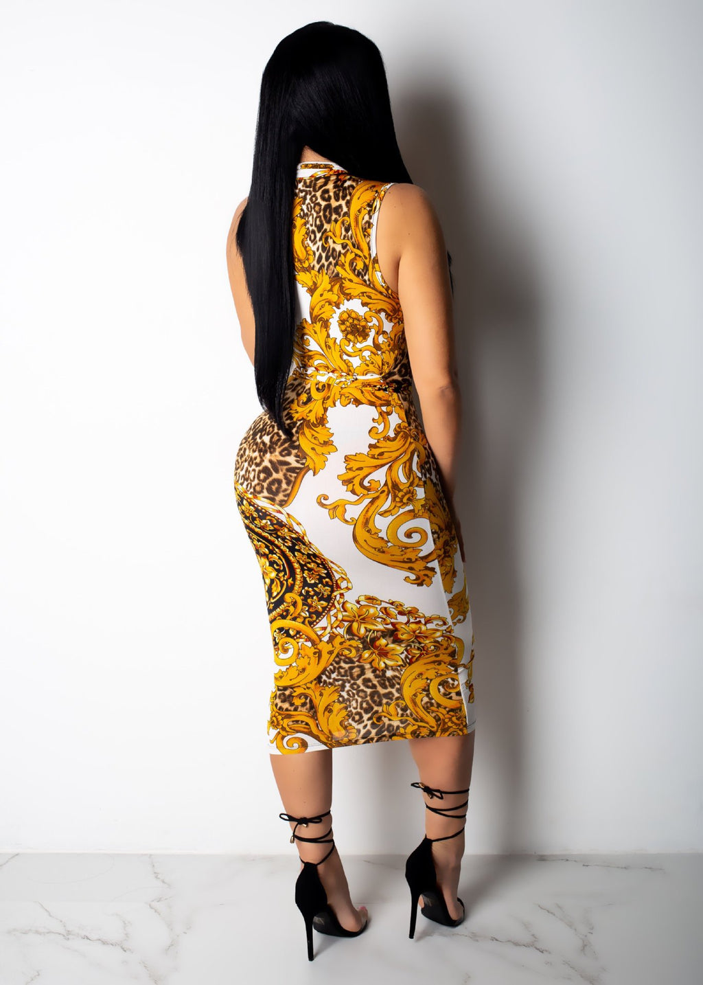 Sexy Fashion Sexy Print Slim Zip Sleeveless Midi Dress