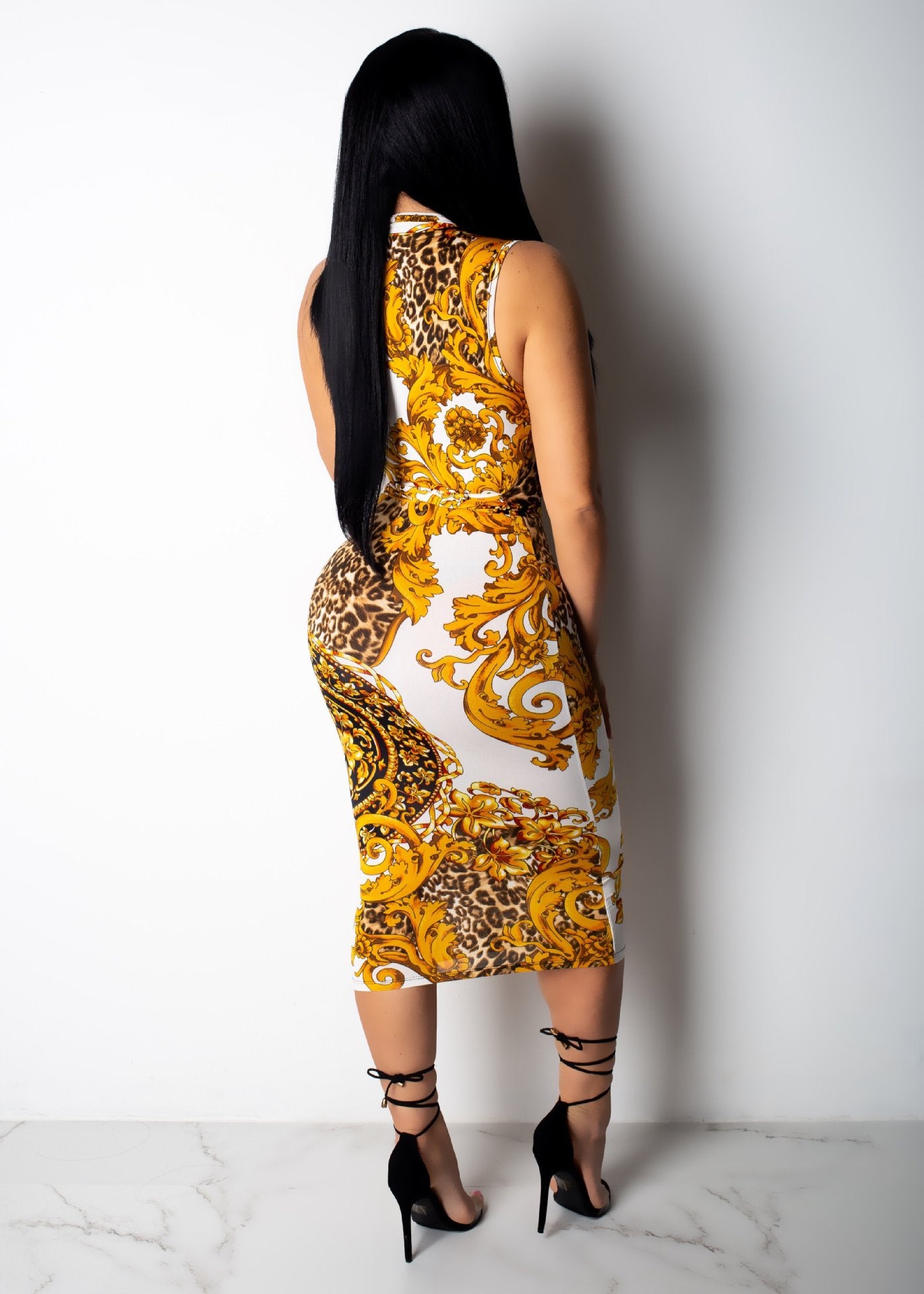 Sexy Fashion Sexy Print Slim Zip Sleeveless Midi Dress