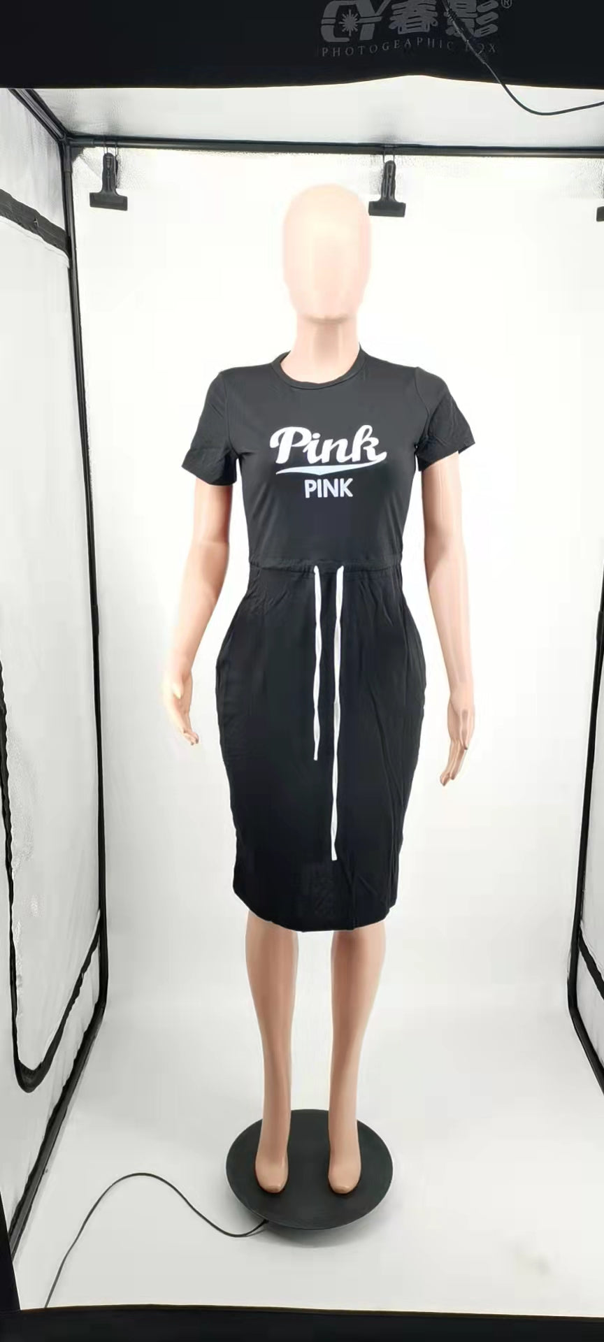 Sexy Casual Short Sleeve Solid PINK Letter Print Midi Dress