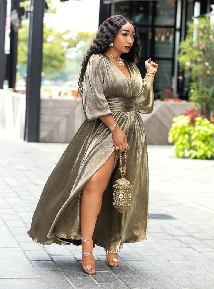 Sexy Sexy V Neck High Waist Split Big Swing Maxi Dress