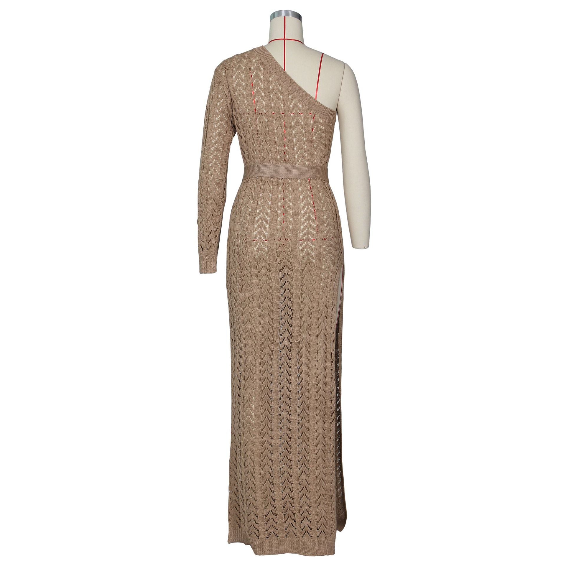 Sexy Sexy Knitted One Shoulder High Split Maxi Dress