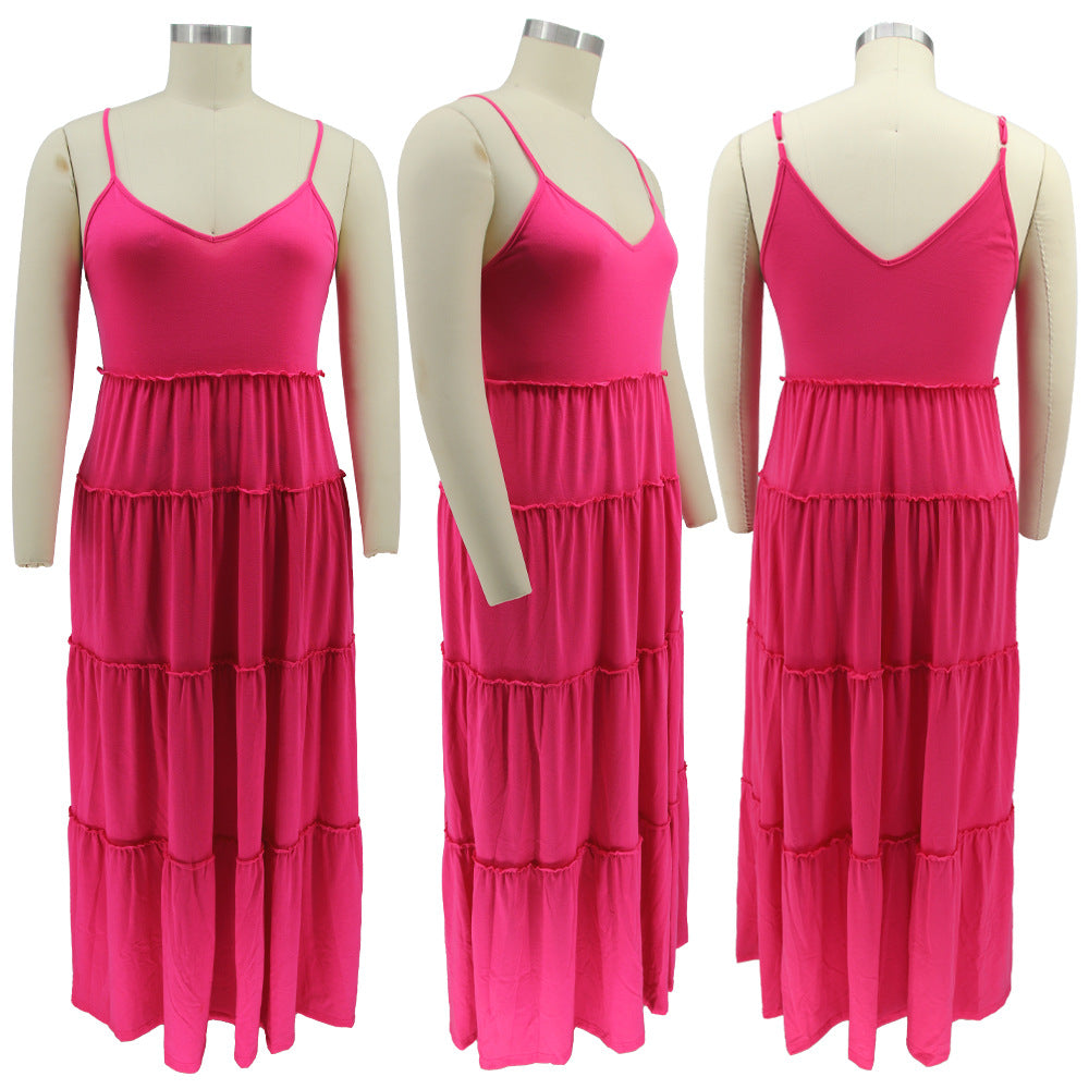 Sexy Plus Size Solid High Waist Sling Maxi Dress