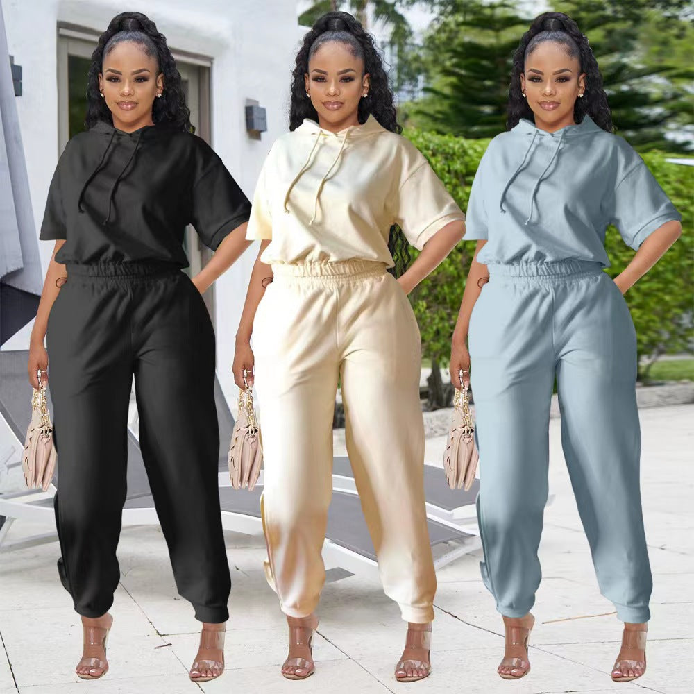 Sexy Casual Solid Hoodie And Slit Pants Sports Two Piece Set