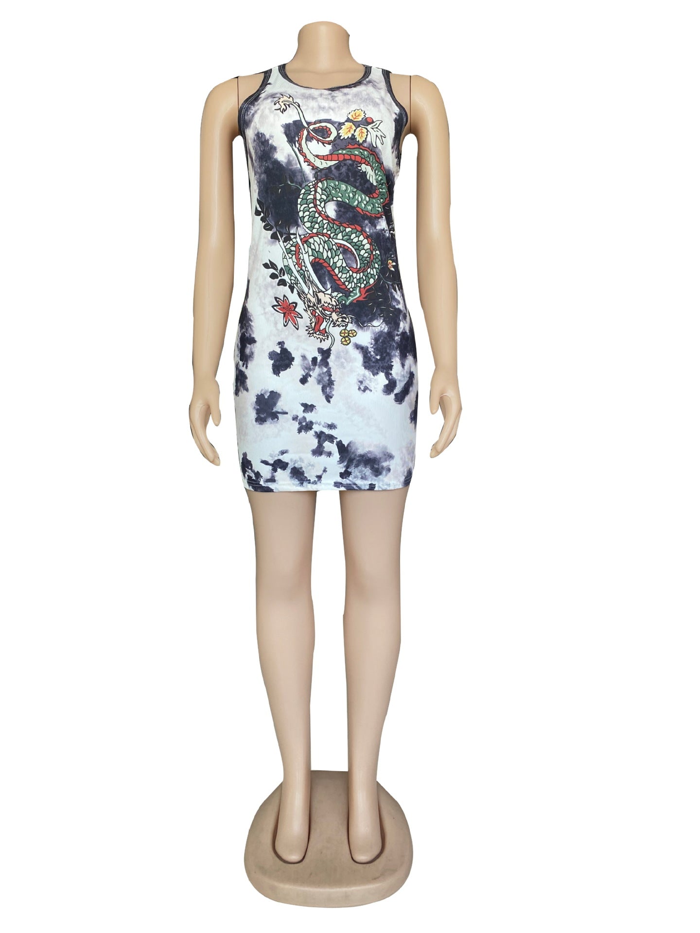 Sexy Dragon Print Sleeveless Mini Dress