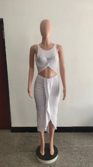Sexy Solid Sleeveless Hollow Out Midi Dress