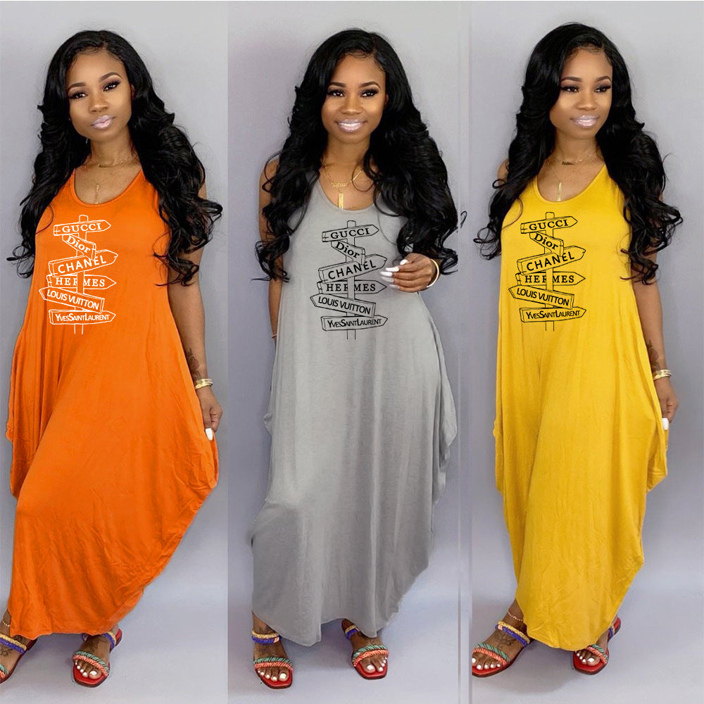 Sexy Casual Sleeveless Letter Print Loose Maxi Dress
