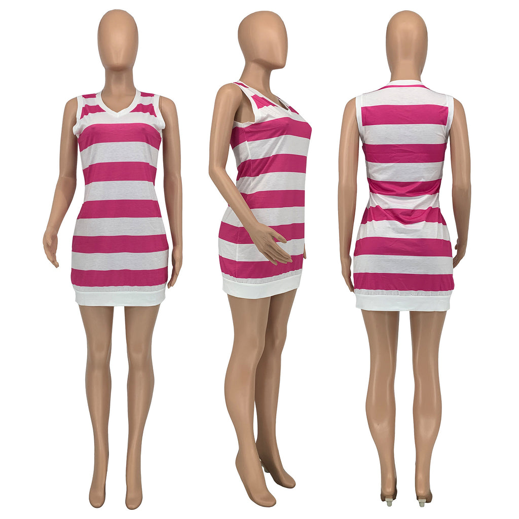 Sexy Plus Size Striped Sleeveless Mini Dress