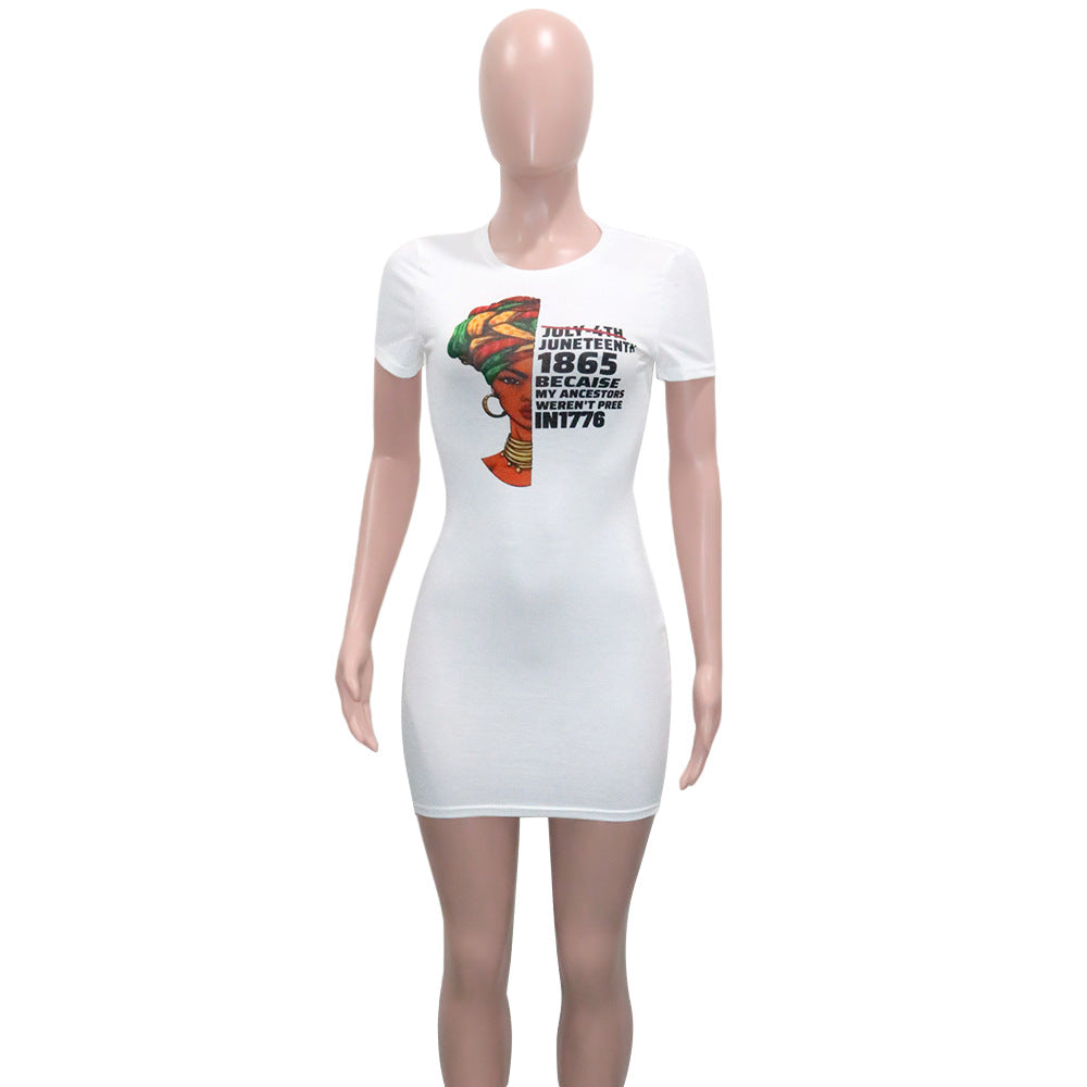 Sexy Casual Printed Short Sleeve Slim Mini Dress