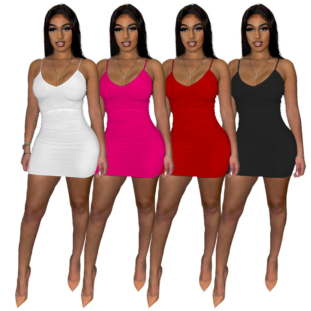 Sexy Solid Spaghetti Strap Slim Mini Dress