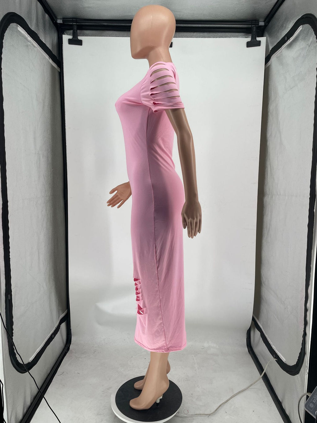 Sexy Solid Hole Short Sleeve Maxi Dress
