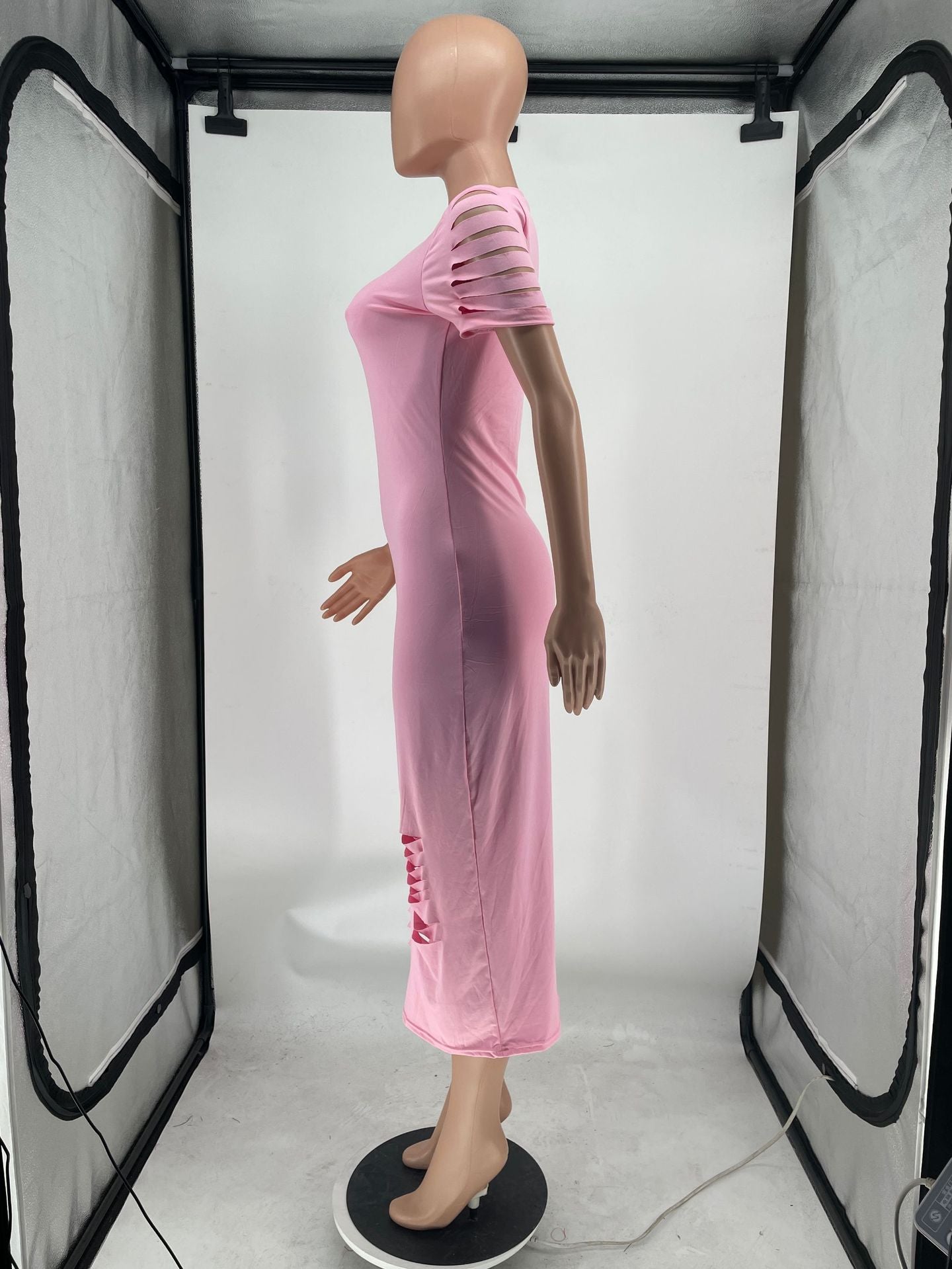 Sexy Solid Hole Short Sleeve Maxi Dress