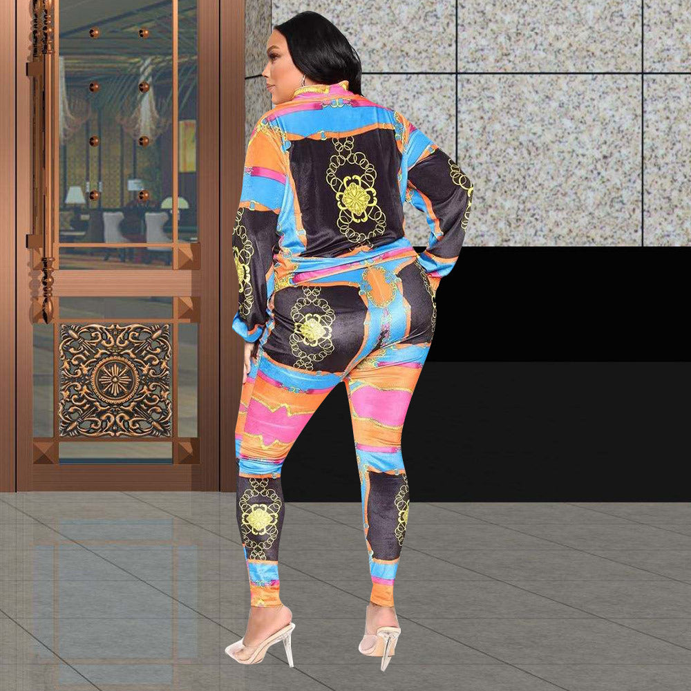 Sexy Fashion Print Long Sleeve Pant Sport Two Piece Set