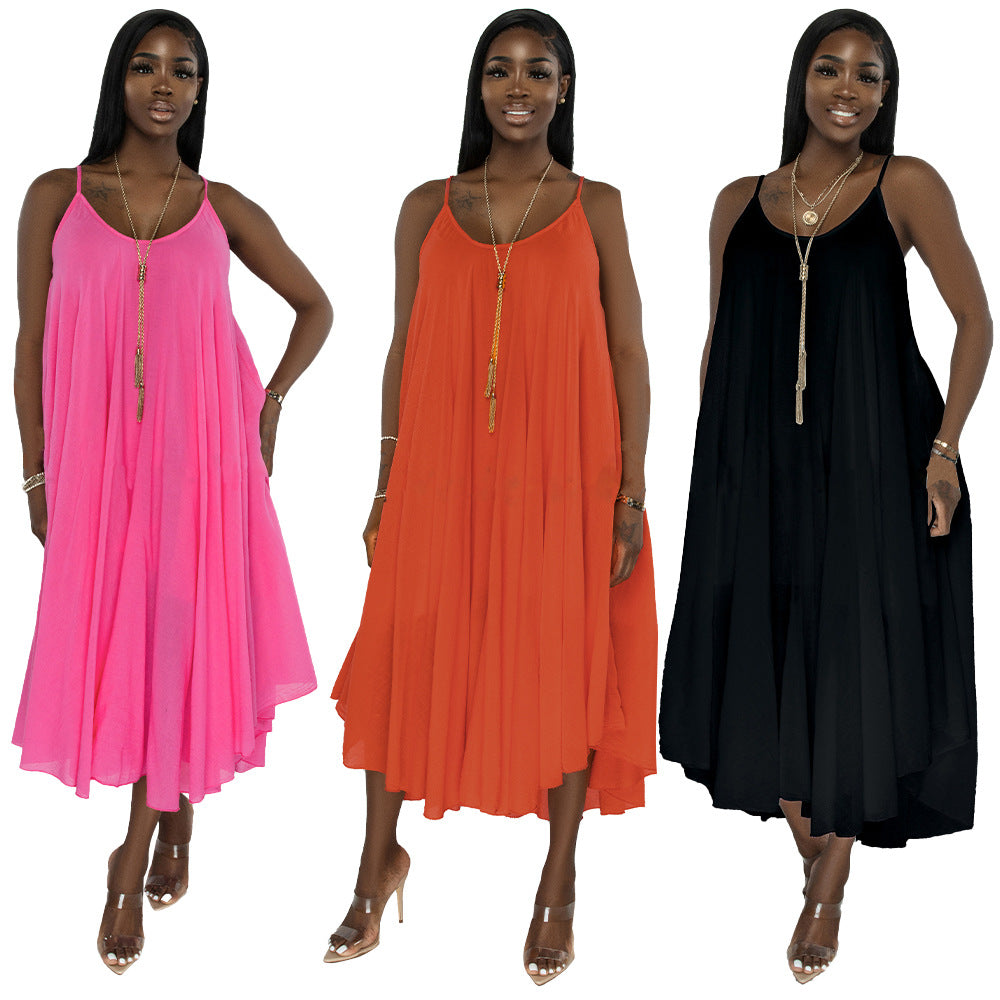 Sexy Chiffon Sleeveless Strap Loose Long Dress