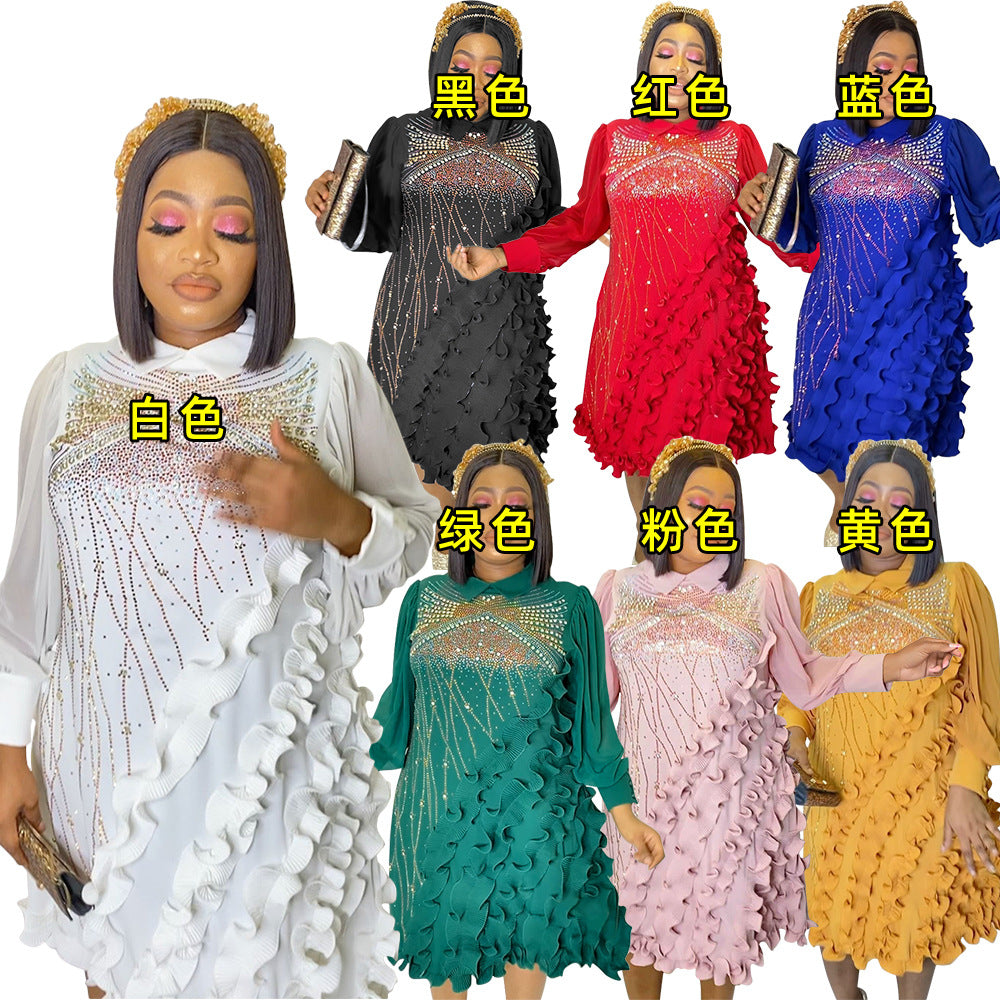 Sexy Plus Size Sexy Hot Drilling Long Sleeve Midi Dress