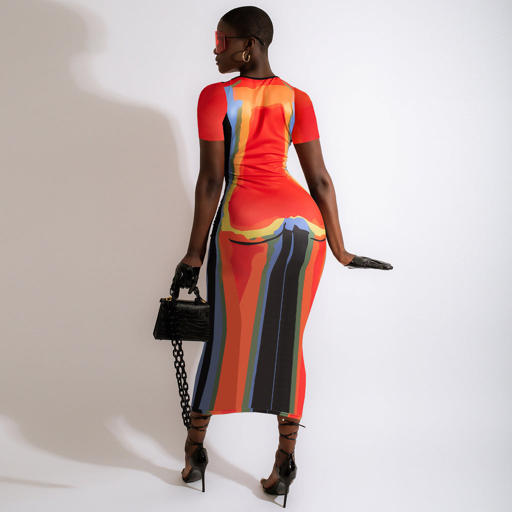 Sexy Casual Printed Short Sleeve Maxi Dress